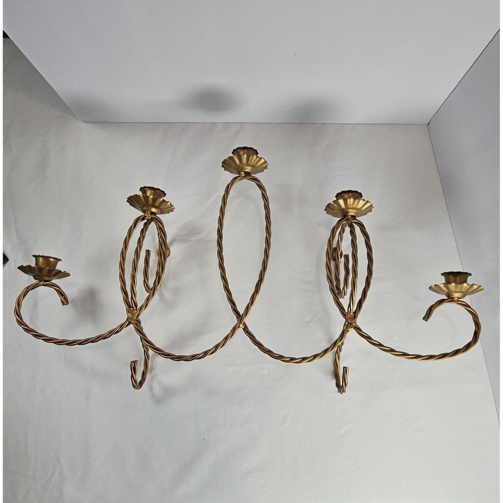 Braided Rope Wall mounted candelabra, Vintage Home‎ Decor, gold medal. HomCo.